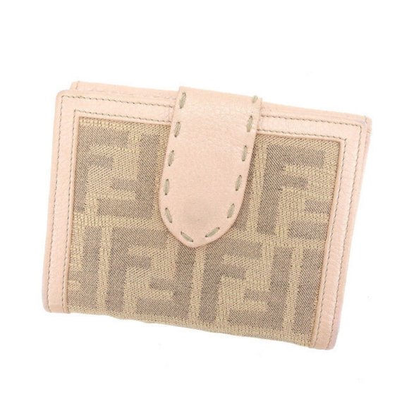 Fendi Wallet Purse Folding wallet Zucca Beige Pink Woman Authentic Used - Picture 1 of 6